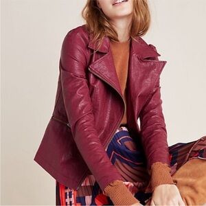 A+ Anthropologie Burgundy Pleather Jacket